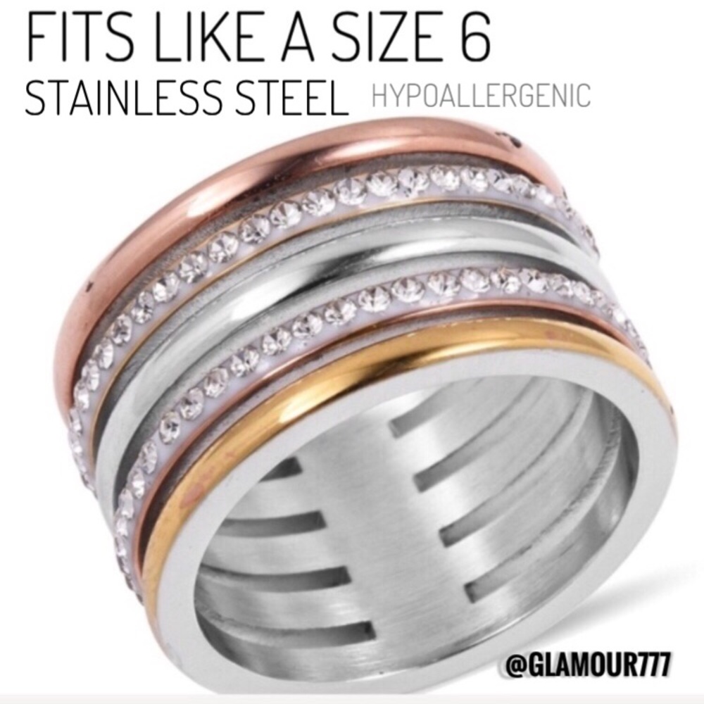 Crystal, Gold Plated Stainless Steel Ring